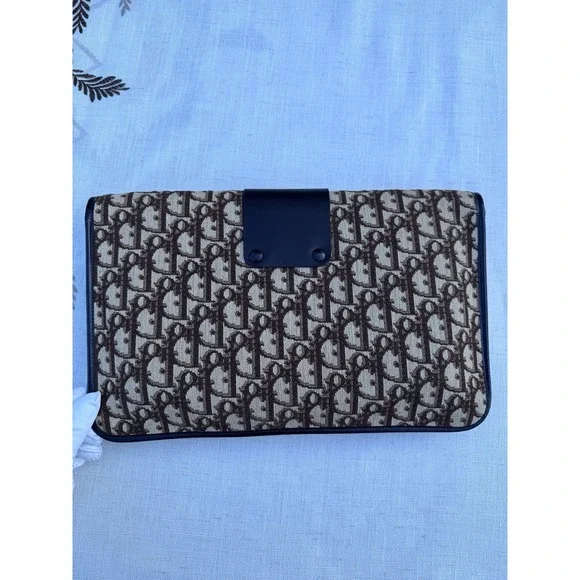 Christian Dior Vintage Trotter Monogram Fold-Over Clutch‎ Brown/ Beige - Picture 3 of 10
